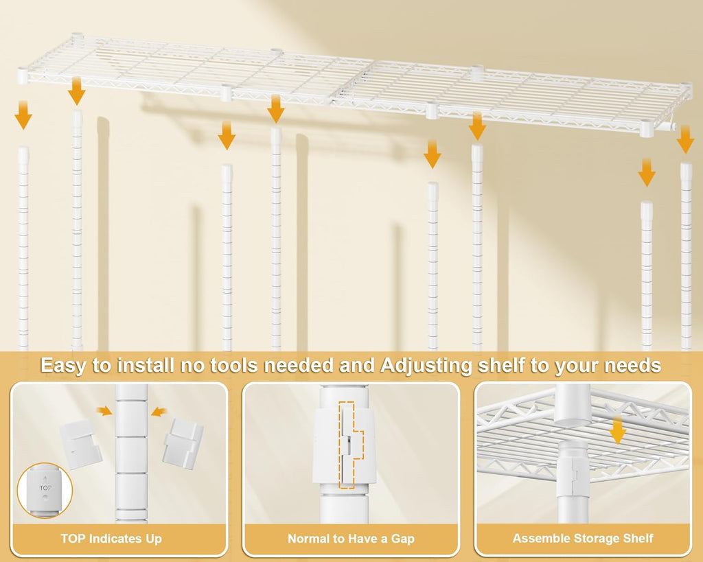 ULIFHOME E14C Pro Heavy Duty Closet Organizer System，Freestanding Clothing Racks for Hanging Clothes，Adjustable Garment Rack 69' W × 16' D × 77' H Hold 960 lbs，White Rack with Grey Dustproof Cover