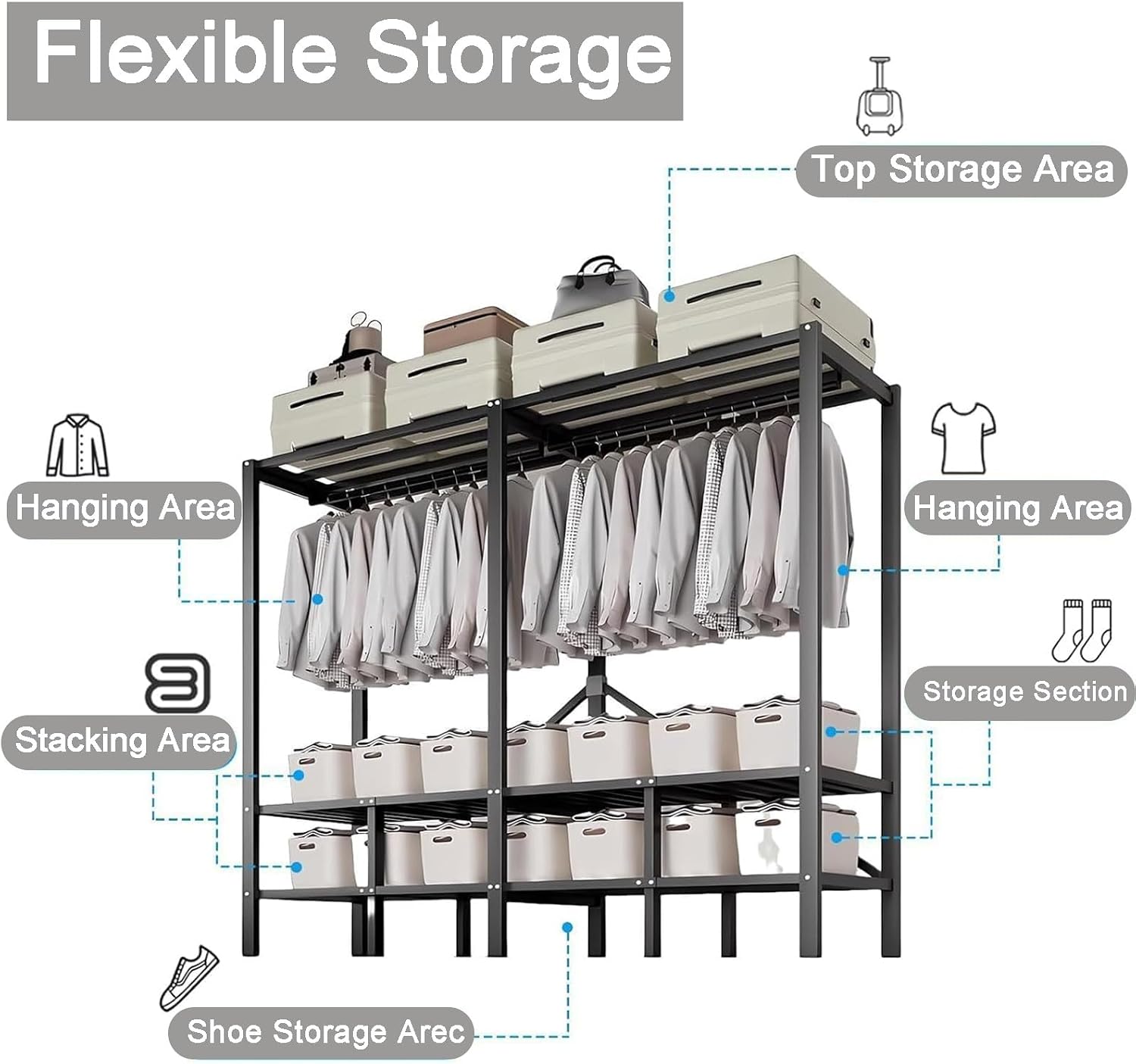 68in Heavy-Duty Portable Wardrobe Closet Foldable Garment Rack with Cover, Freestanding Armoires for Hanging Clothes(127cm/50in)