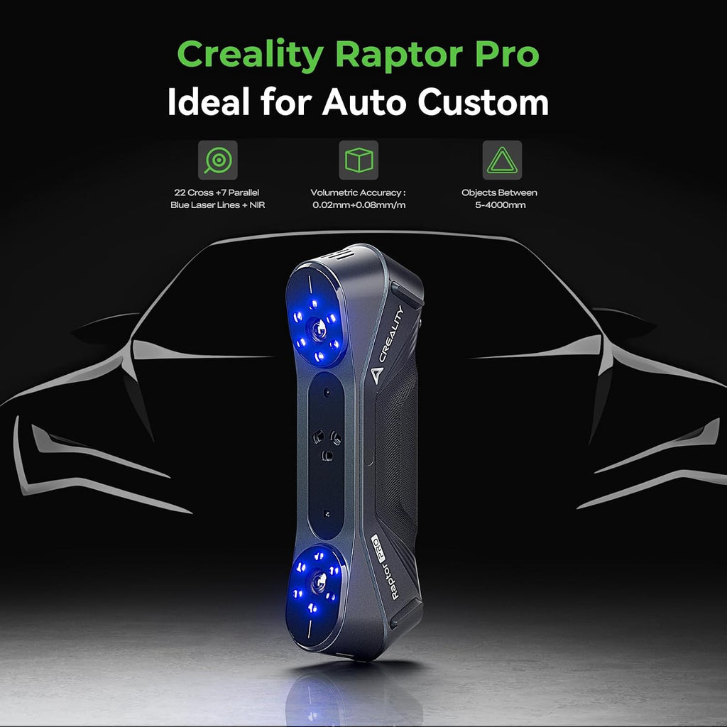 Creality CR-Scan Raptor Pro 3D Scanner for 3D Printing - 60fps High-Speed - 22+7 Blue Laser Blue Laser & NIR - 0.02mm Accuracy - 24-Bit Full - Scans Objects Between 0.2-157'