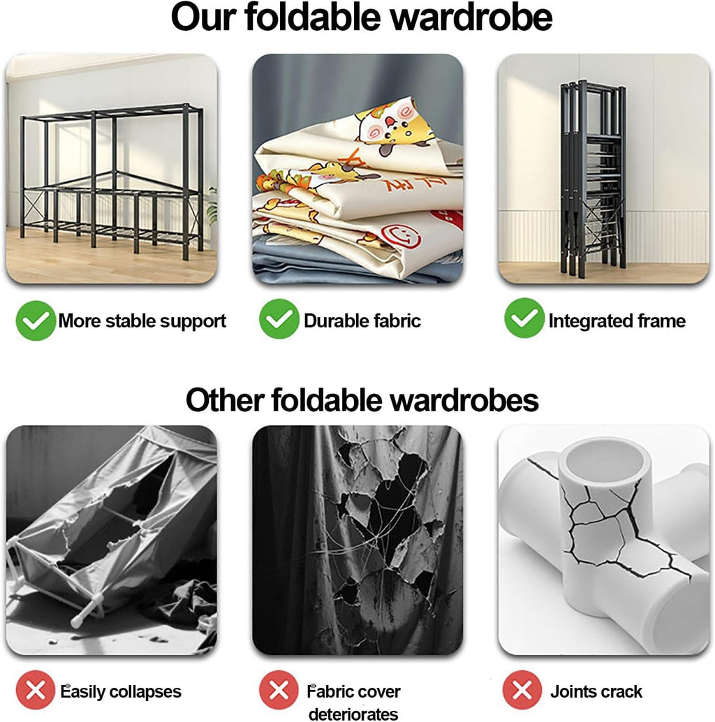Foldable Wardrobe Closets Heavy Duty Garment Rack With Cover Metal Clothing Racks Freestanding Covered Clothes Rack Organizer Enclosed Armoires For Bedroom(E,110x45x170cm/43x18x67inch)