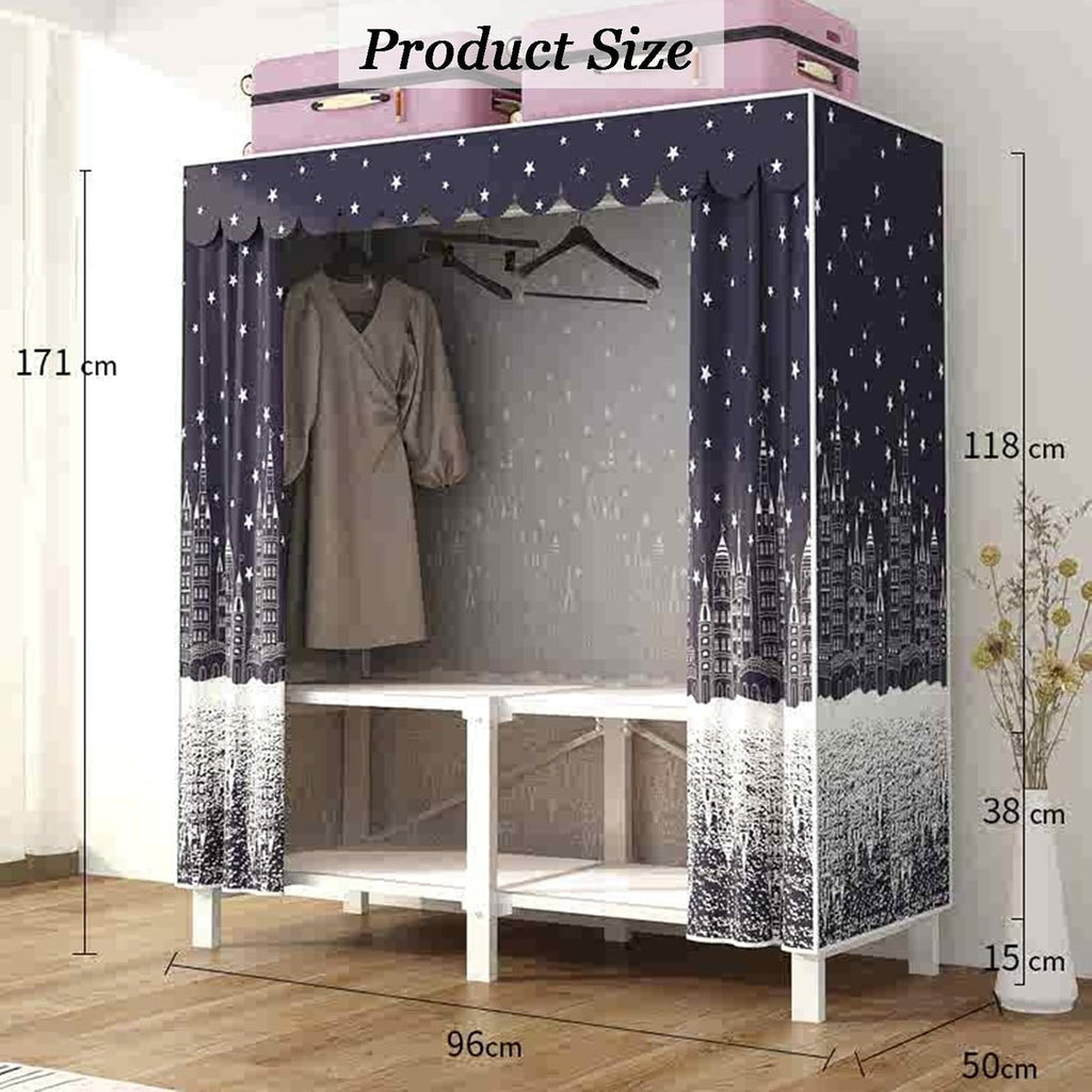 Portable Closet Wardrobe,Spacious Steel Tube Clothes Storage Organizer,Freestanding Coat Storage Garment Racks,for Bedroom Free Standing Clothes Rack with Cover(Color 2)