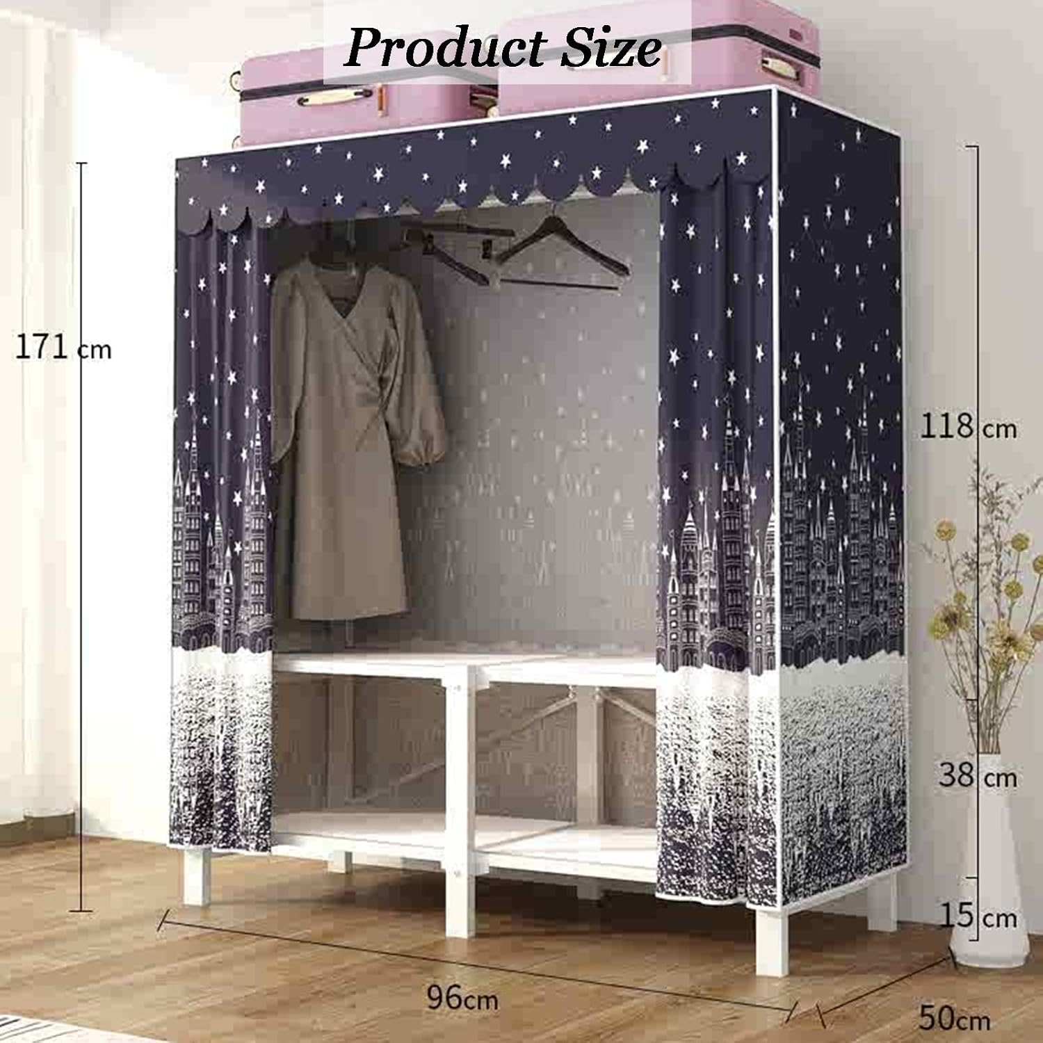 Portable Closet Wardrobe,Spacious Steel Tube Clothes Storage Organizer,Freestanding Coat Storage Garment Racks,for Bedroom Free Standing Clothes Rack with Cover(Color 2)