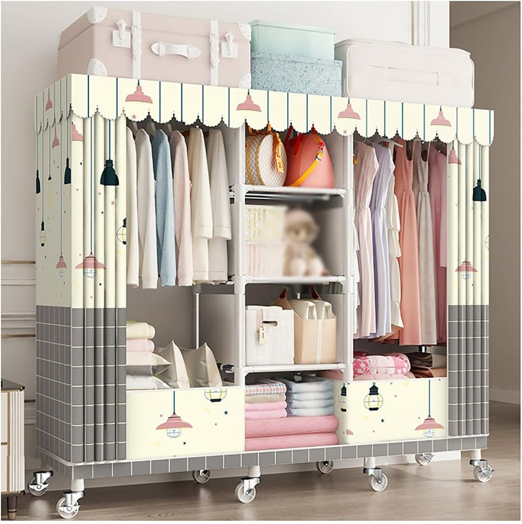 Rolling Clothes Rack with Cover for Bedroom Portable Wardrobe Closet for Hanging Clothes Freestanding Garment Rack with Wheels, Rod and Shelves (Color : D, Size : 160x45x170cm)