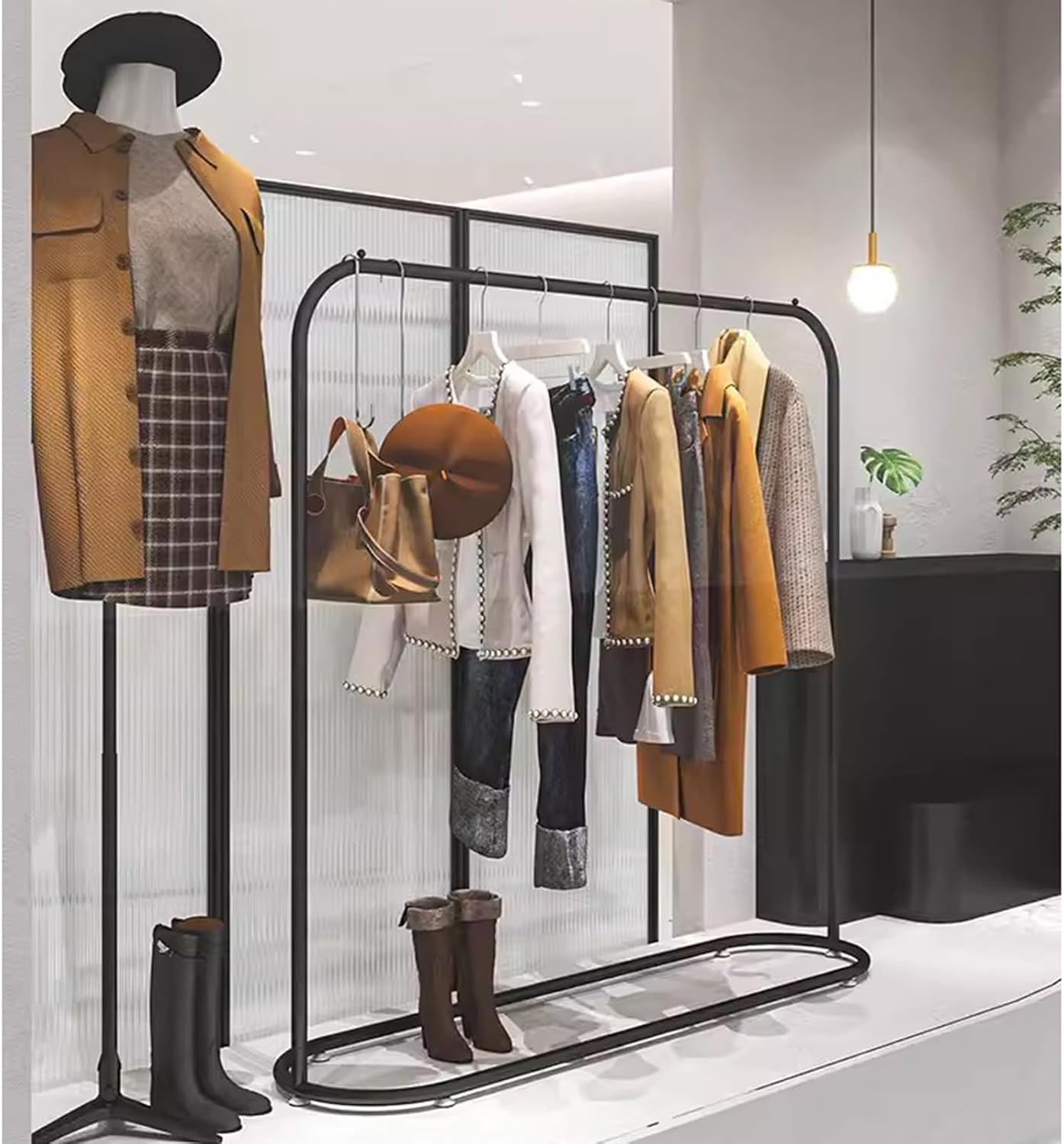 Heavy Duty Coat Rack, Garment Rack Modern Black Metal Clothes Rail for Hanging Clothes Commercial Heavy Duty Clothing Rack Freestanding Retail Display Rack Easy to Assemble (100X40X145CM)