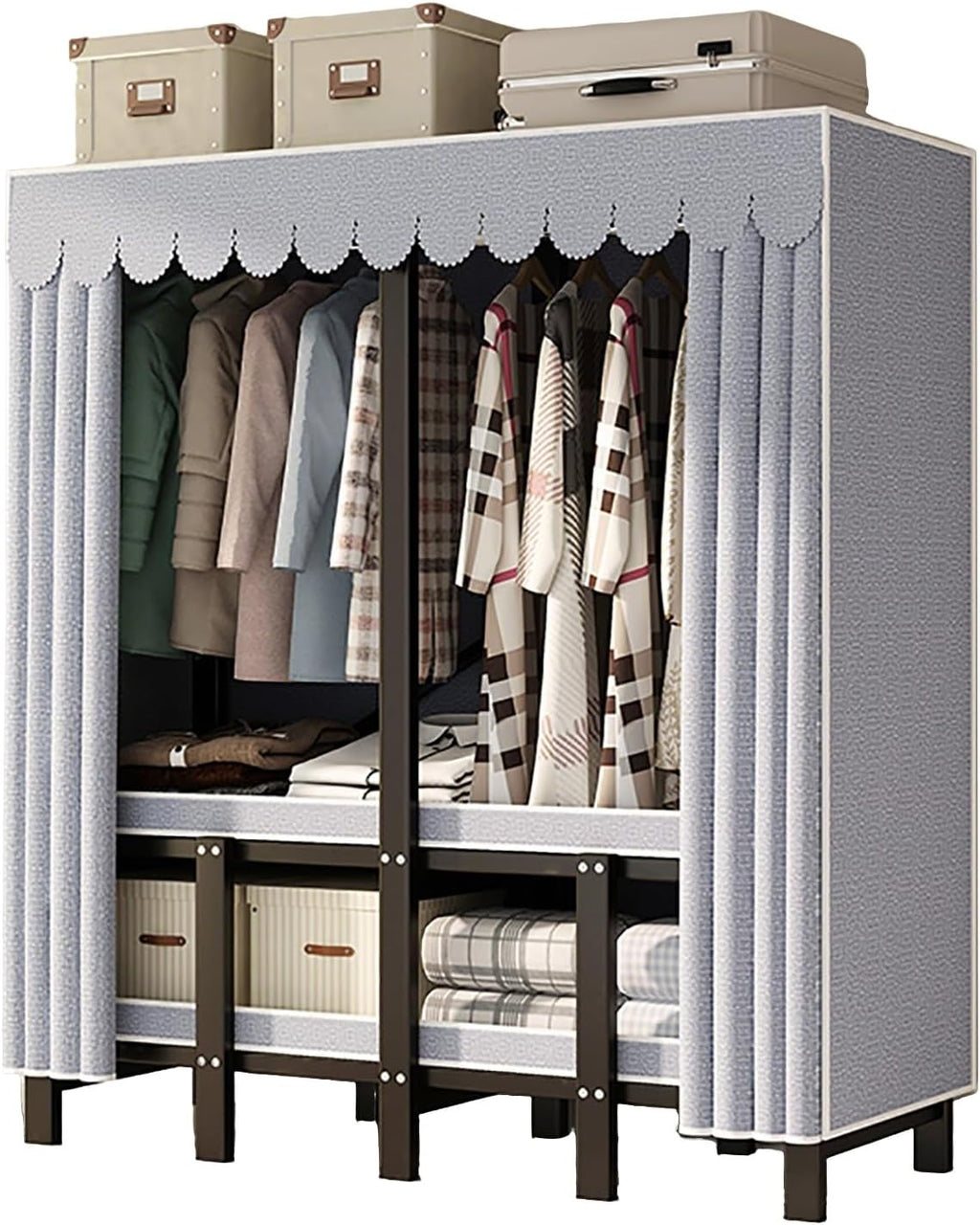 Heavy Duty Portable Wardrobe Closet With Cover, Foldable Heavy Duty Clothes Rack With Door, Freestanding Garment Rack For Bedroom Armoire Closet(B,215cm/84.6inch)