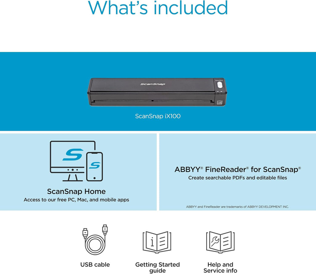 ScanSnap iX100 Wireless Mobile Portable Scanner for Mac or PC, Black