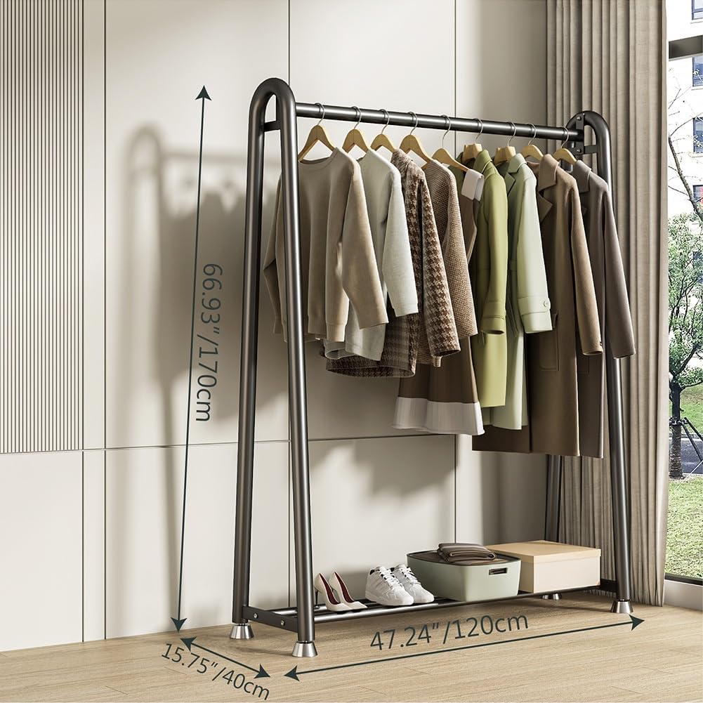 Multi-Functional Bedroom Clothes Rack with Bottom Shelf, 47' Garment Rack for Hanging Clothes, Coats, Shirts, Portable Freestanding Clothing Rack