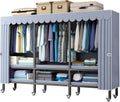 Large Capacity Wardrobe Rack - Rolling Foldable Garment Rack With Cover And Wheels, 1500 Lbs Heavy-Duty Portable Wardrobe Freestanding Clothes Organizer System For Bedroom Living Room Office ( Size :