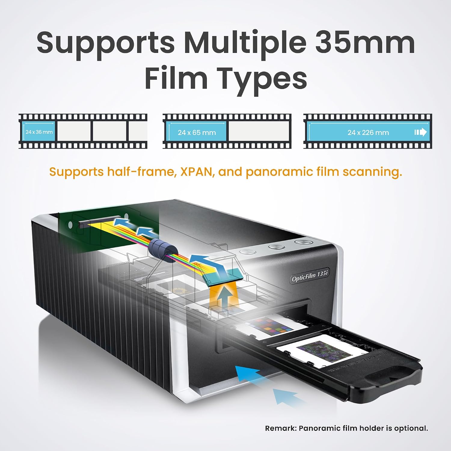 Plustek OpticFilm 135i - Automatic Film & Slide Scanner, Batch converts 35mm Slides & Film Negatives, Support 3rd Party Editing Software Export, Max. 7200 dpi