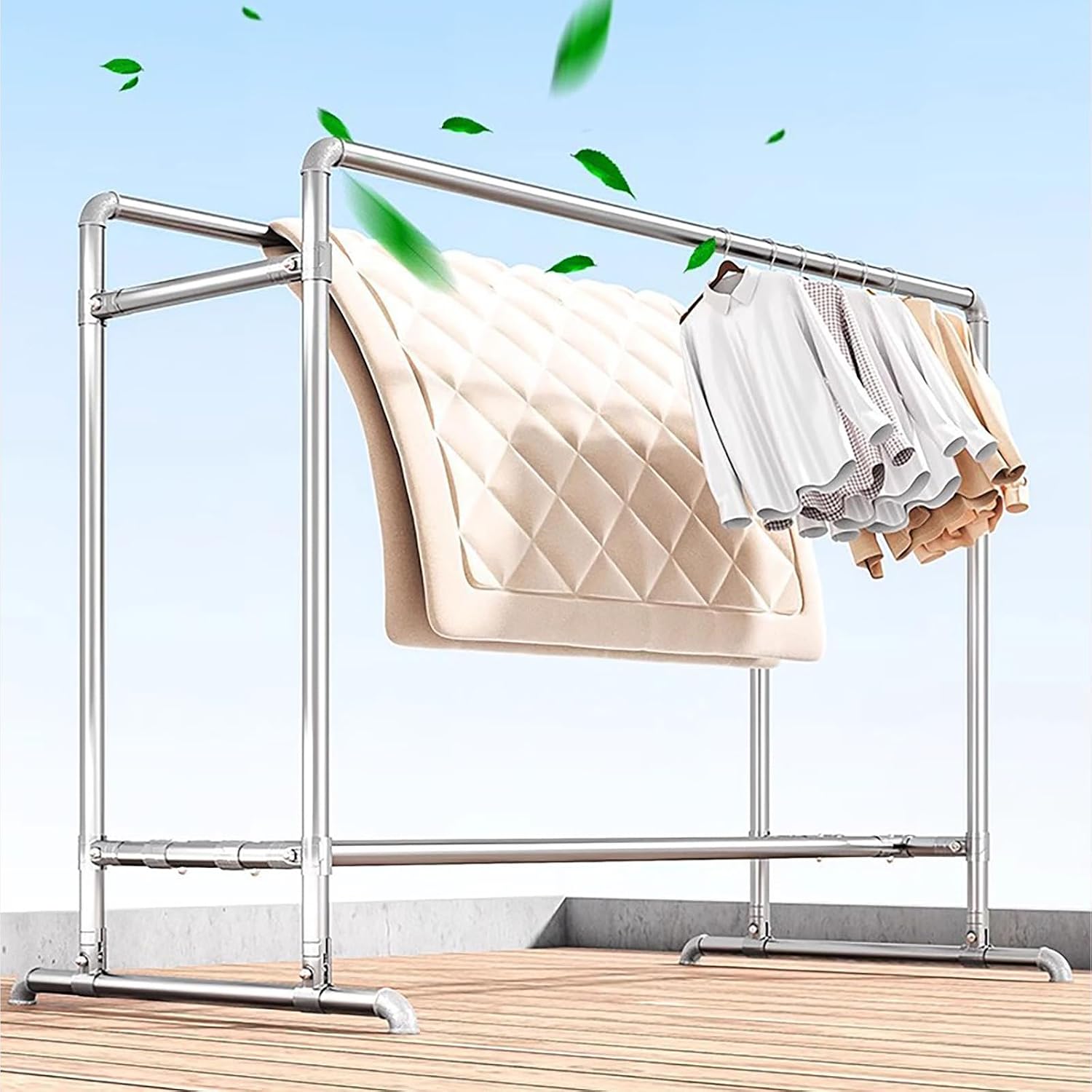 Portable Clothes Rack, Freestanding Metal Garment Rack with Stable Base, Industrial Pipe Design for Hanging Coats, Skirts, Shirts, Sweaters, Indoor & Outdoor Use (1.2x1.5m)
