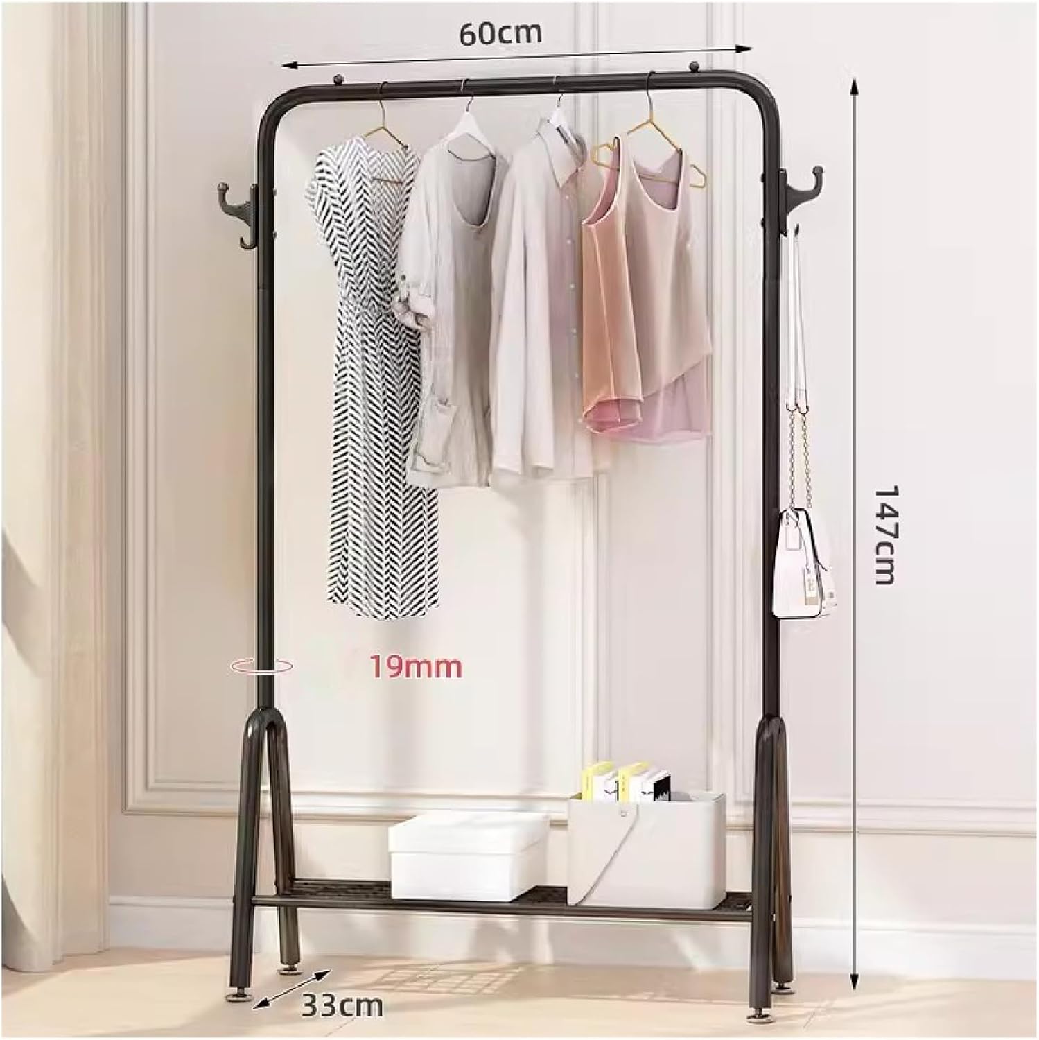 Heavy Duty Black Metal Clothing Rack with Shelves Free Standing Clothes nizer for Boutique Store 60x33x147cm