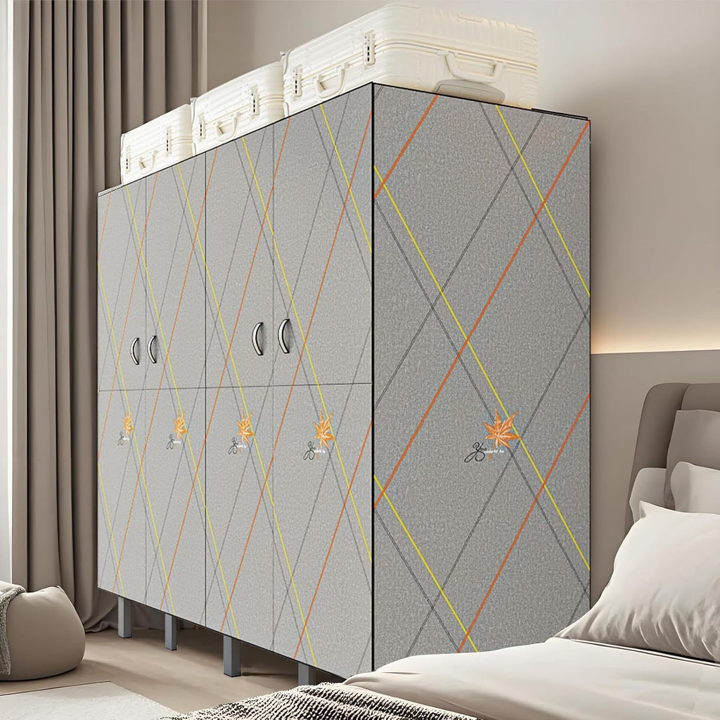 Portable Wardrobe Closet, Heavy Duty Clothing Rack for Hanging Clothes, Metal Clothes Rack with Cover and Hanging Rods, Freestanding Wardrobe Armoire Load 1000 LBS (Door Style 59 inches/150cm)