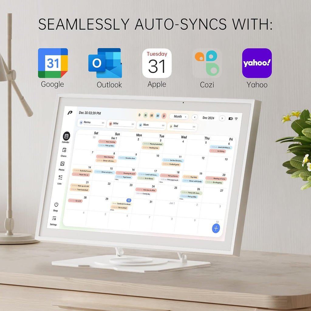 Digital Calendar, 15.6 inch Wall Planner & Chore Chart, Rechargeable Full HD Touchscreen Display, Portable Smart Family Organizer, Event Planner, Desk and Wall mountable, Perfect for Family Schedules - No Subscription (Free Magic Import)