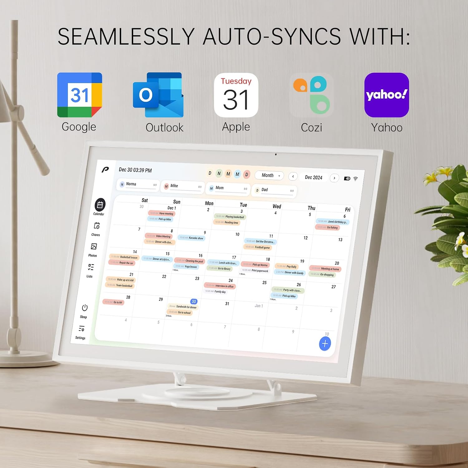 Digital Calendar, 15.6 inch Wall Planner & Chore Chart, Rechargeable Full HD Touchscreen Display, Portable Smart Family Organizer, Event Planner, Desk and Wall mountable, Perfect for Family Schedules - No Subscription (Free Magic Import)