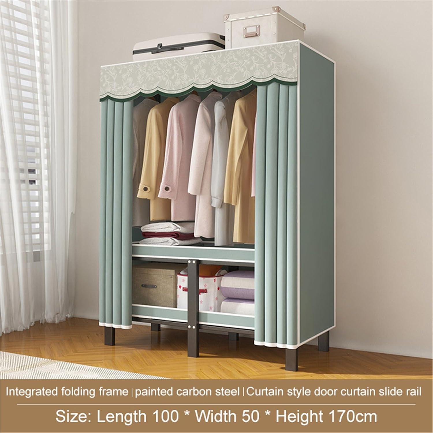 Portable Closet Rack Heavy-Duty Foldable Garment Racks With Cover,Freestanding Clothing Rack,Closet Organizer System,for Hanging Clothes Storaging Of Bedding(100CM)