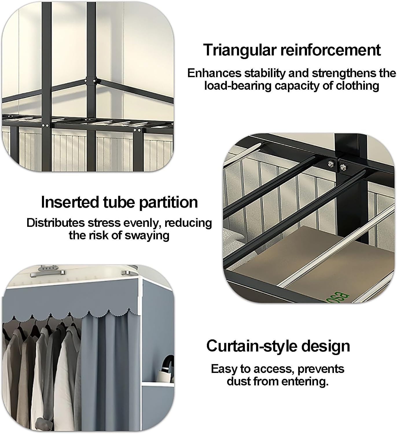 Heavy Duty Portable Closet With Cover, Wardrobe Closet, Foldable Covered Clothes Rack For Hanging, Garment Rack With Cover, Freestanding Storage(Blue2,130cm/51.2inch)