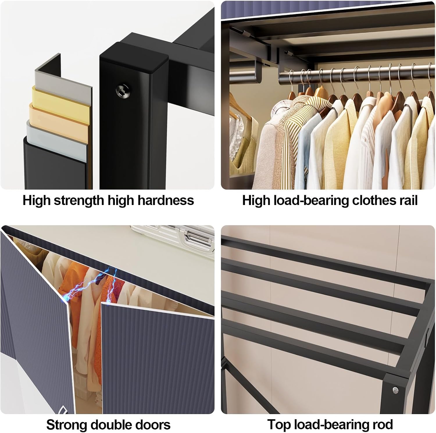 Foldable Closet Wardrobe Heavy Duty Clothes Rack With Cover Portable Metal Clothing Rack Organizer Freestanding Armoire Storage Garment Racks For Hanging Clothes(A,87x172x52cm/34X68X21IN)
