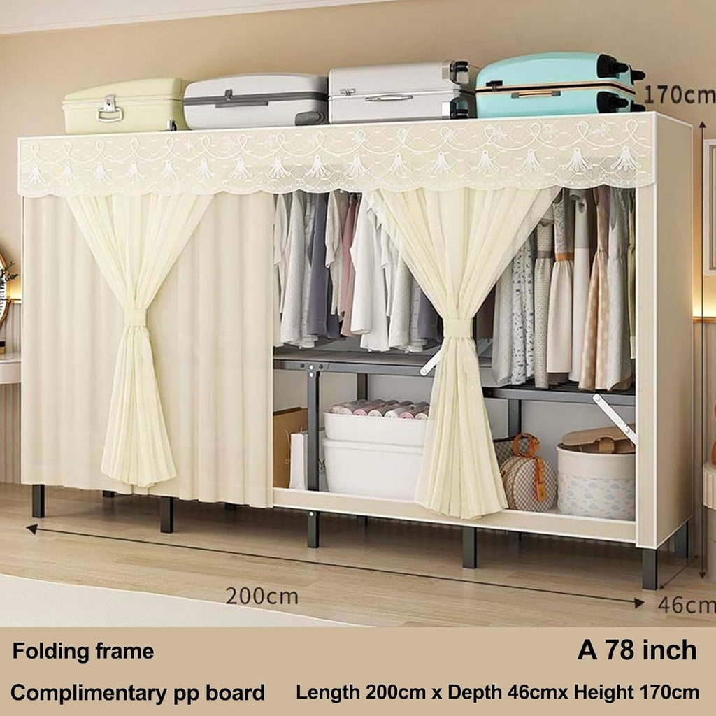 Collapsible Clothes Storage Organizer, Portable Closet Wardrobe with Cover Freestanding Garment Rack Cabinet, for Home and Retail,Load Capacity 1100lbs(A78in)