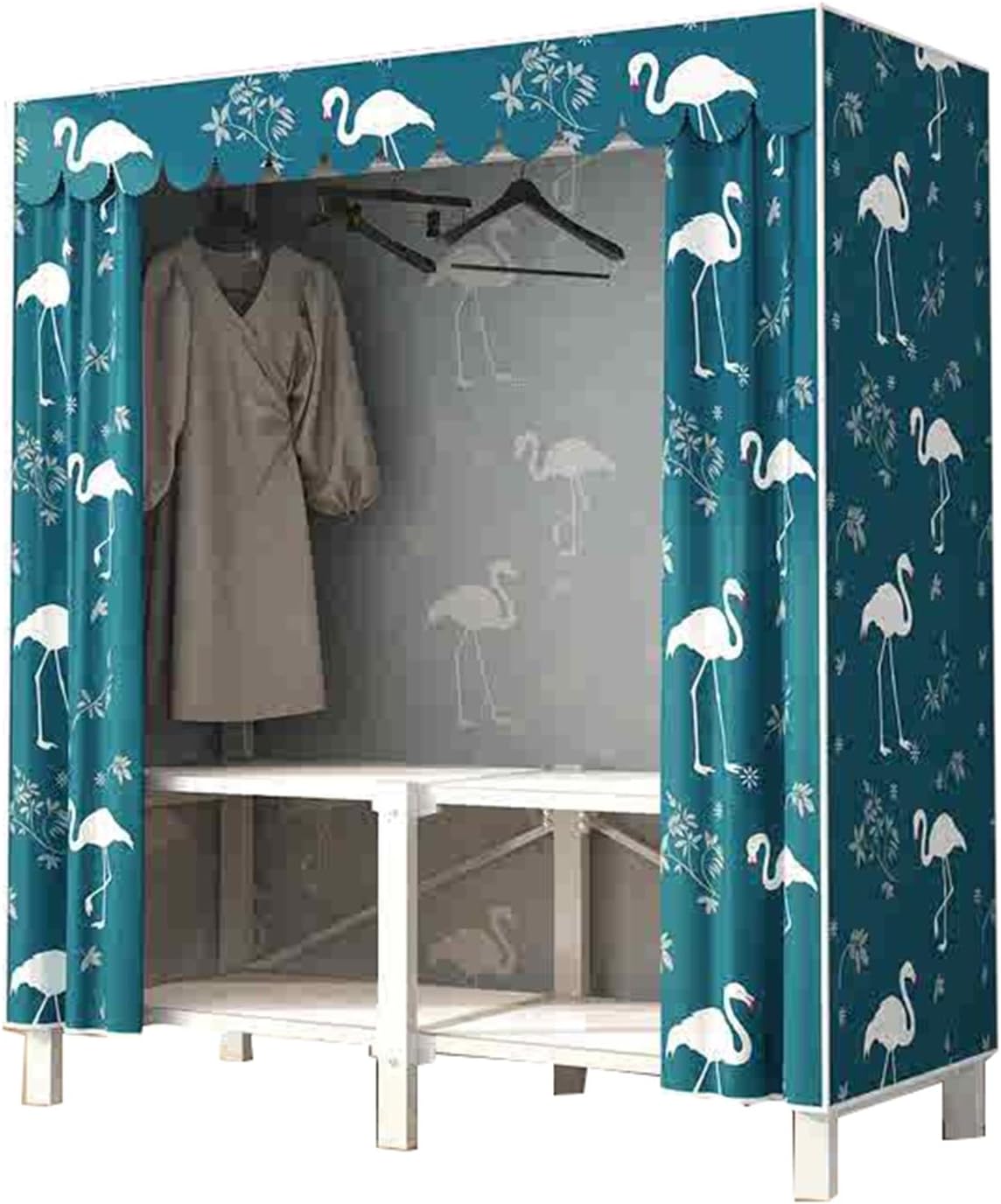Portable Closet Wardrobe,Spacious Steel Tube Clothes Storage Organizer,Freestanding Coat Storage Garment Racks,for Bedroom Free Standing Clothes Rack with Cover(Color 2)