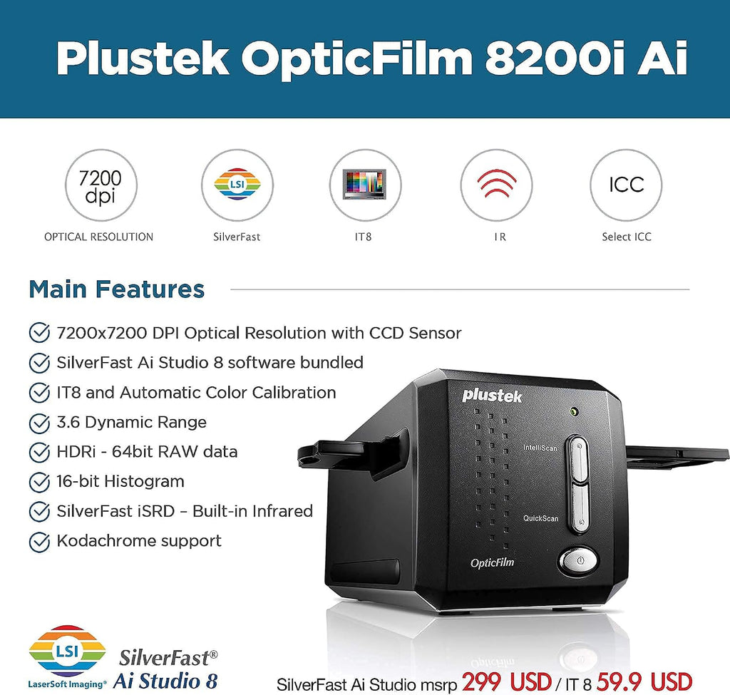 Plustek OpticFilm 8200i Ai Film & Slide Scanner Converter + 35mm Negative Film Stripe kit x 2