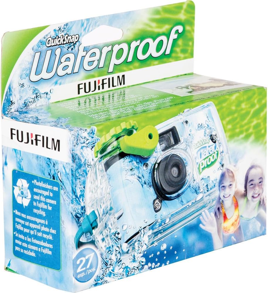 FUJIFILM QuickSnap 800 Waterproof 35mm One-Time-Use Disposable Camera (5X 27 Exposures) Bundle with Microfiber Cleaning Cloth