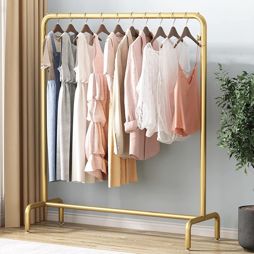 Heavy duty Garment rack Nordic Modern Clothes Rail Heavy Duty Metal Clothing Rack For Bedrooms And Living Rooms Freestanding Retail Display Racks Easy To Assemble Coat Rack For Hangi (Gold 100X40X150