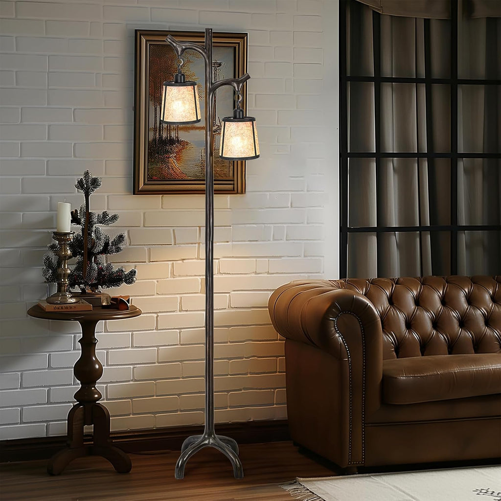 68' Farmhouse Floor Lamp With Mica Shade For Living Room,Modern Industrial Vintage Standing Floor Lamp for Bedroom ,Stepless Dimmable Rustic Tree Trunk Tall Lamp For Office,Living Room (Bulb Included)