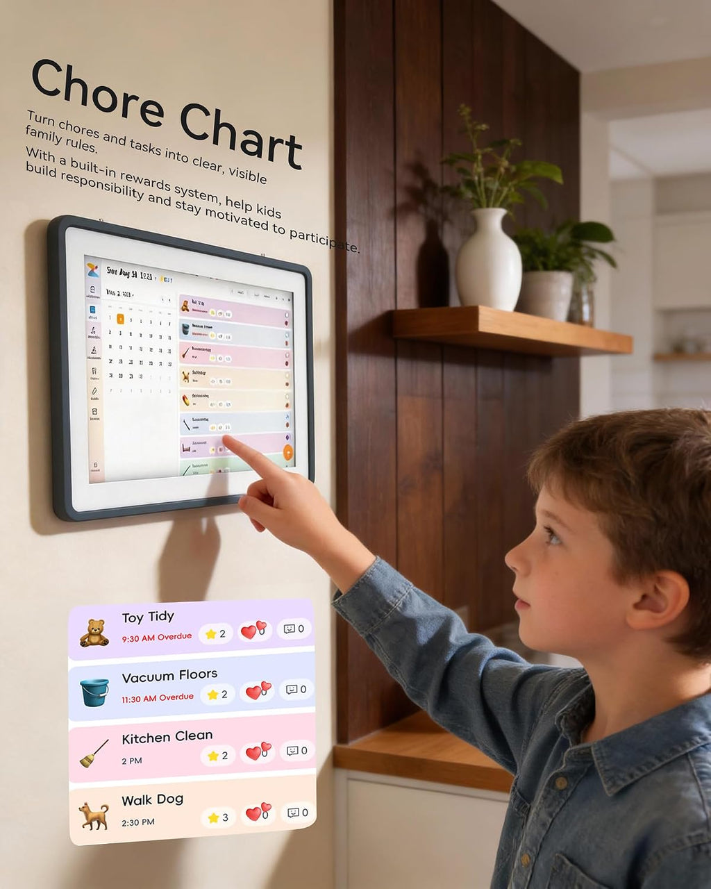 Digital Calendar,15.6-inch Digital Wall Planner & Chore Chart, Touchscreen Family Organizer for Schedules, Events & Reminders, Wall Mount Included, Smart Calendar Perfect for 2026 Planning (Grey Frame)