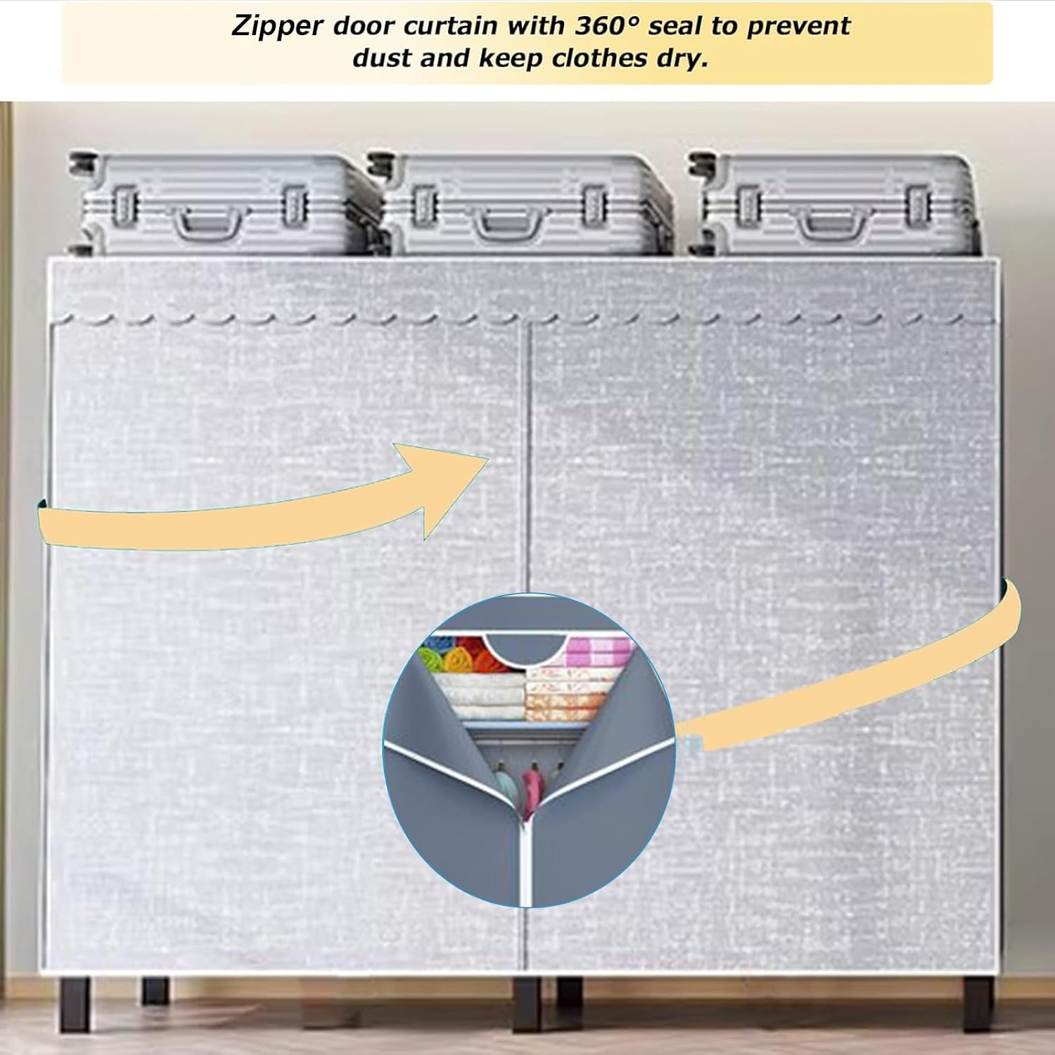 Heavy Duty Rolling Garment Rack with Cover - Foldable Clothing Rack for Hanging Clothes, Portable Freestanding Wardrobe Closet and Metal Armoires