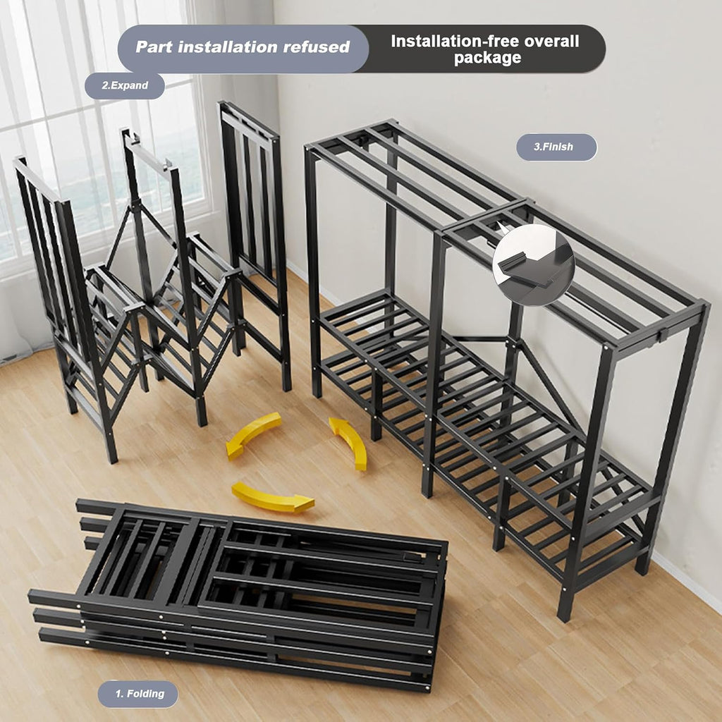 Heavy-Duty Portable Wardrobe Closet Rack with Cover, Freestanding Clothes Organizer System - 1100lbs Capacity, Enclosed Curtain Armoires for Bedroom