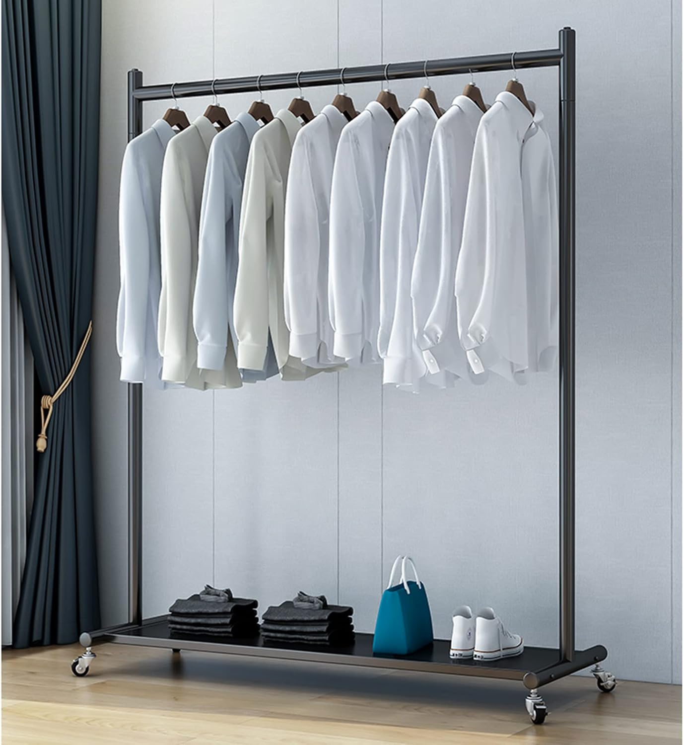 Commercial Grade Metal Clothes Rack on Wheels - Freestanding Wardrobe nizer with Shelves, Durable Clothing Rail for Bedrooms & Boutiques (100x40x165cm, Black)
