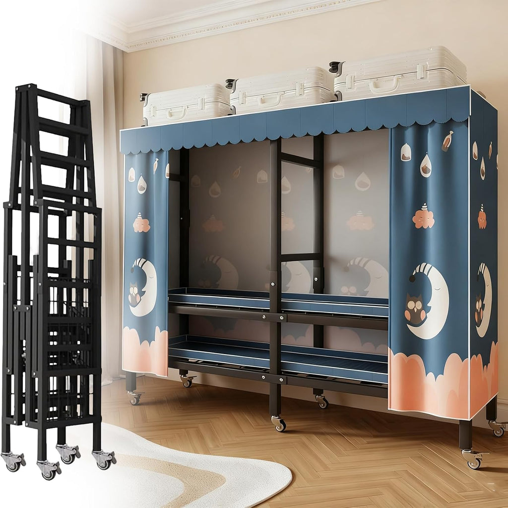 Metal Wardrobe Closet Rack 1500lbs Heavy Duty Foldable Garment Rack with Cover and Wheels Foldable Freestanding Clothes Organizer Enclosed Armoires for Hanging Clothes F 66.9'/170CM (A 66.9)