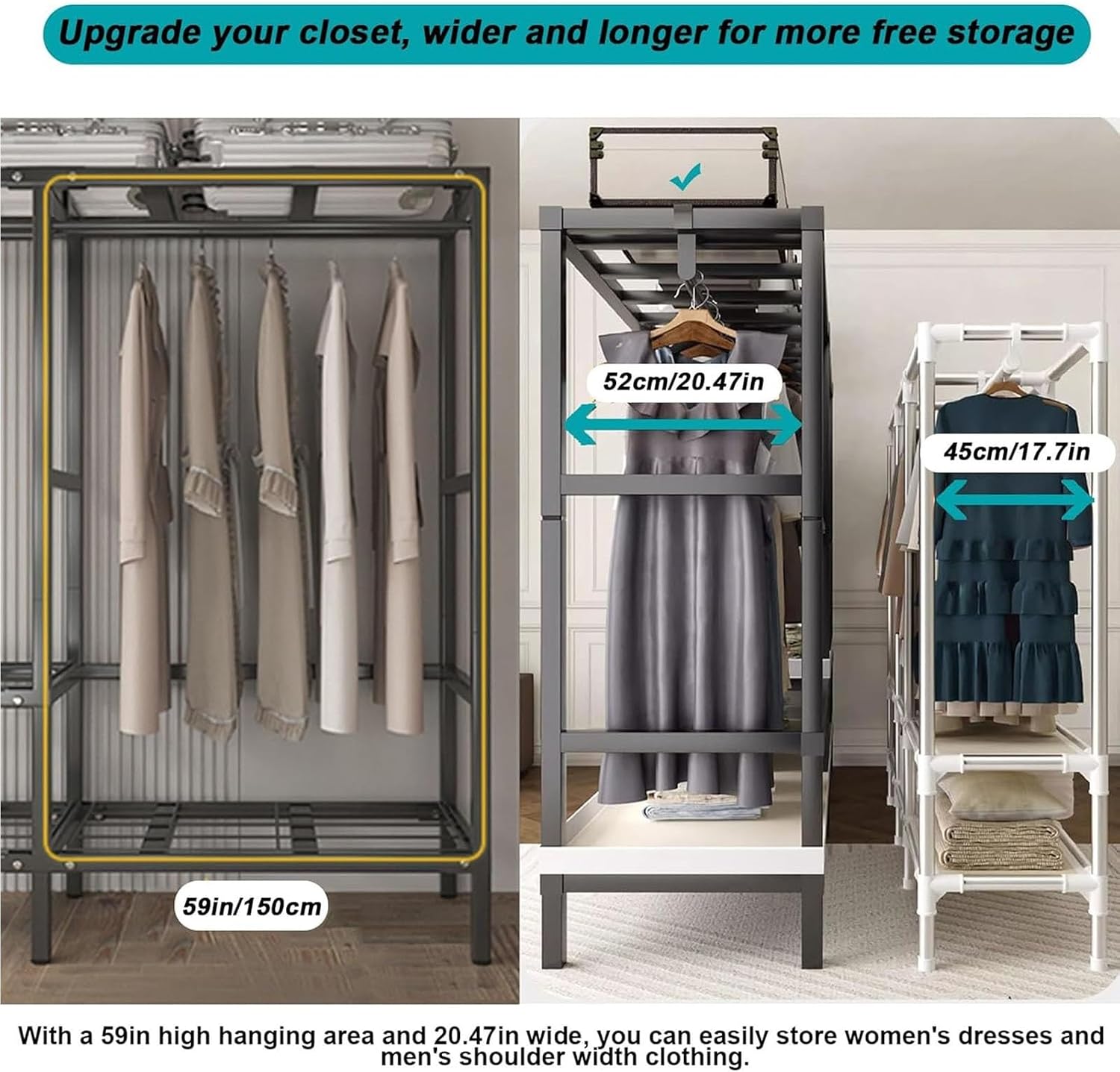 Large Capacity Portable Steel - Foldable Clothe Rack With Cover, Load 2000lbs, Heavy-duty Portable Wardrobe For Bedroom Armoires Freestanding Clothing Coat Storage Rack Rolling Garment Rack ( Color :