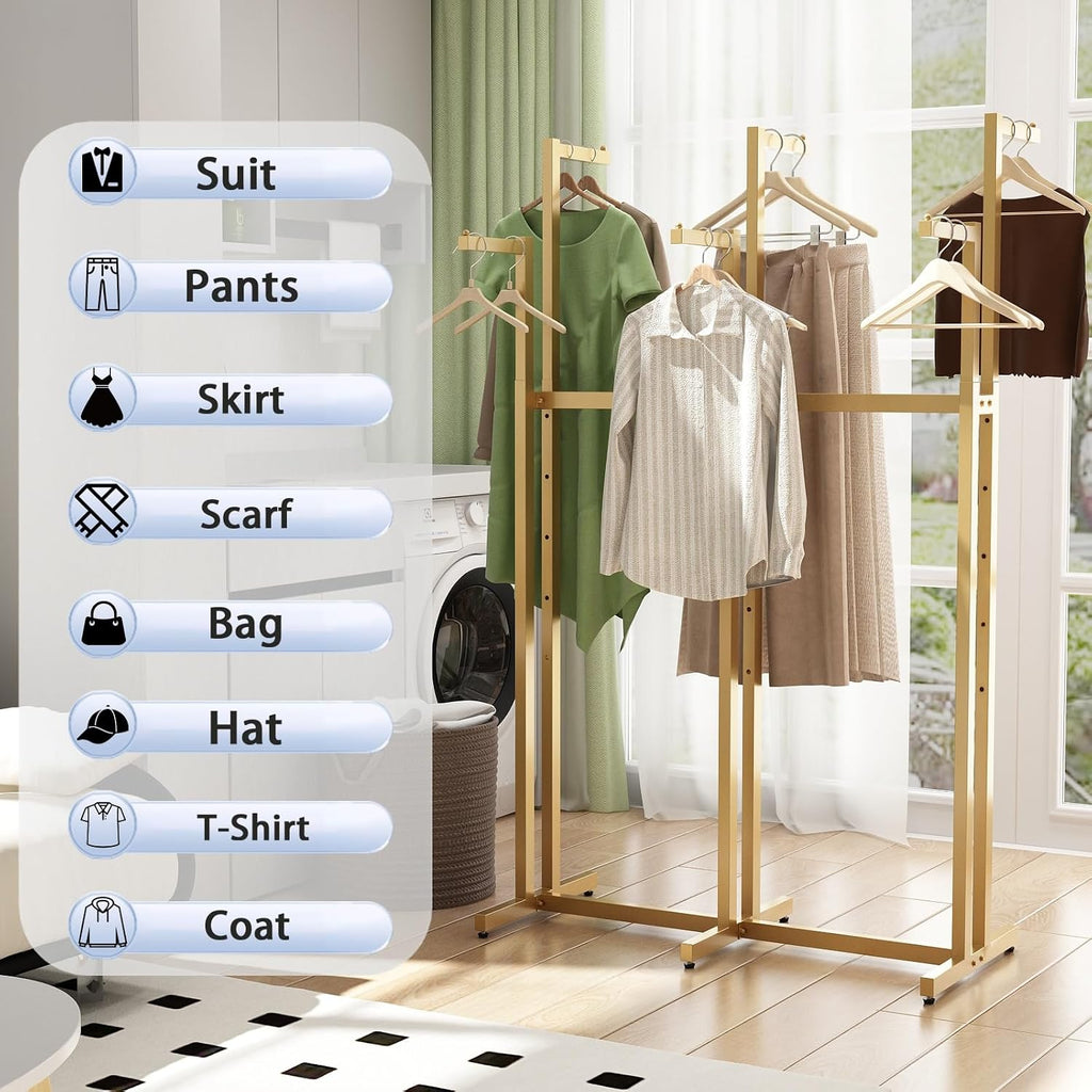 Gold Clothing Racks, Metal Clothes Rack with 6 Straight Arms, Freestanding Garment Rack for Hanging Clothes Heavy Duty, 46' to 63' Adjustable Height Retail Clothing Rack for Boutiques Display