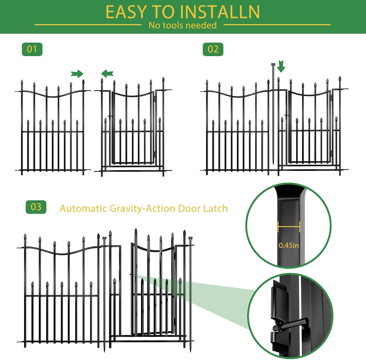 10 Panels No Dig Decorative Garden Fence with Gate, 32in(H) × 22ft(L) Heavy-Duty Rustproof Metal Panels, Outdoor Dog Barrier for Yard & Patio, Landscape, Border| Portable Temporary Fencing