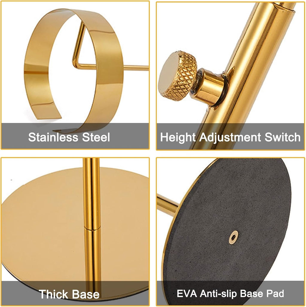 Stainless Steel Shirt Collar Display Stand, Freestanding Countertop Collar Holder For Dress Shirts & Suits, Height Adjustable Metal Collars Racks, Non-Slip Base(Gold,5 Pack)