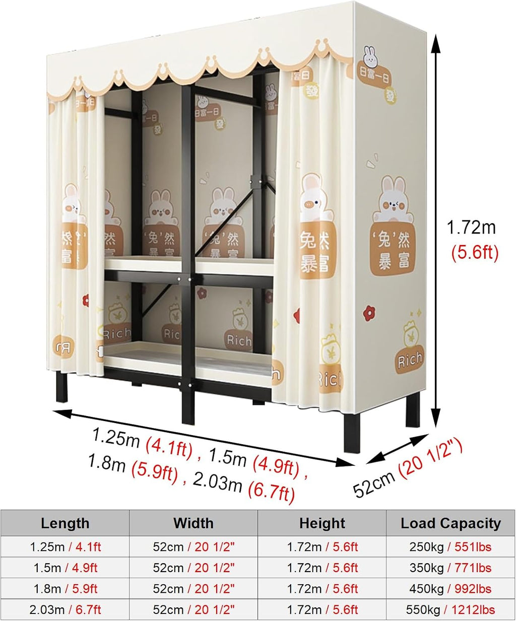 Foldable Garment Racks with Cover, Enclosed Portable Wardrobe with Independent Area, Magnetic Closet Armoire for Hanging Clothes & Bedding(1.25m/4.1ft)