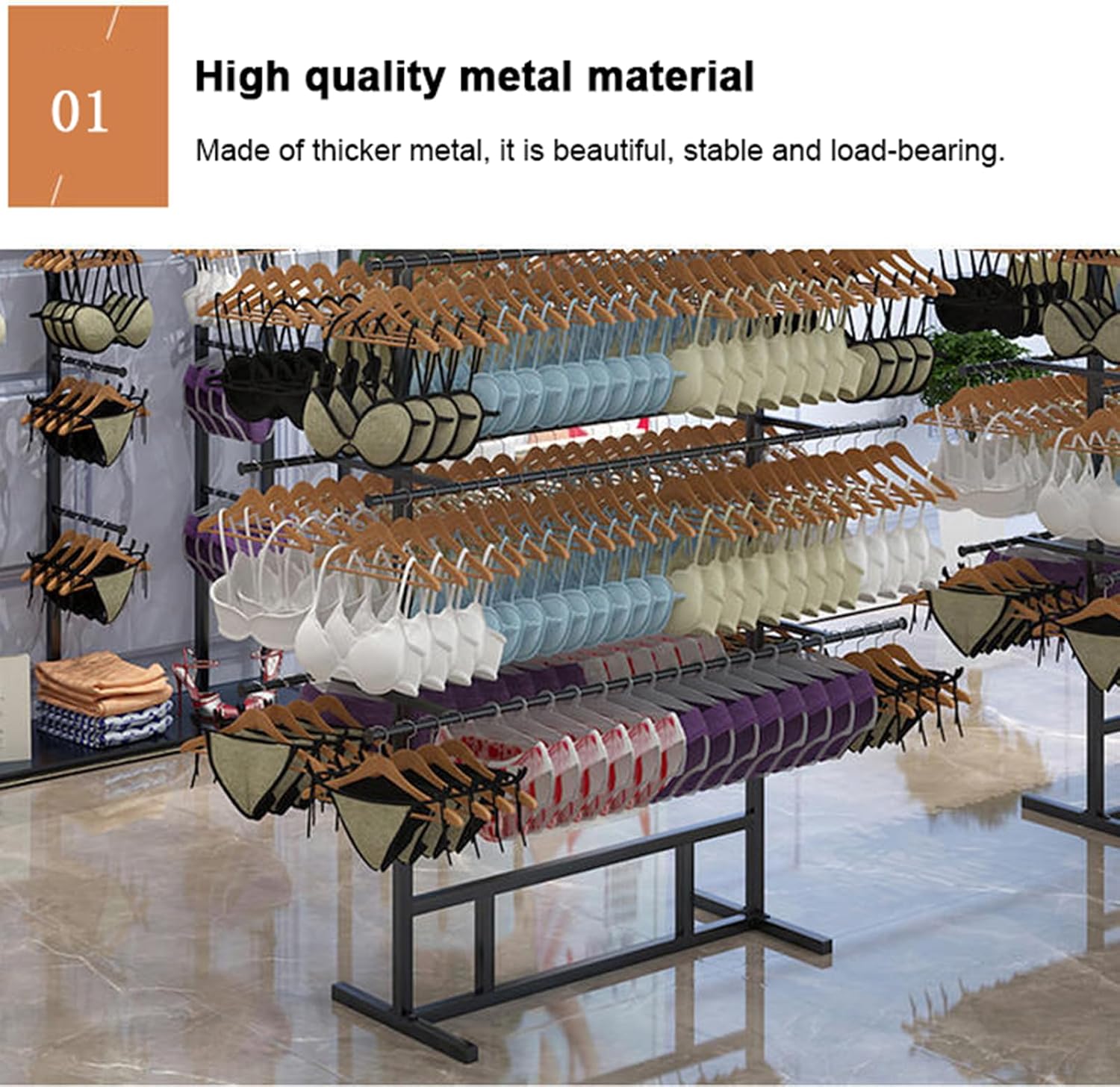 Display Stand Underwear Display Stands, Freestanding Lingerie Garment Rack for Clothing Store/Boutiques/Retail Store, Metal Commercial Shelves for Socks Bra(White-120x38x135cm
