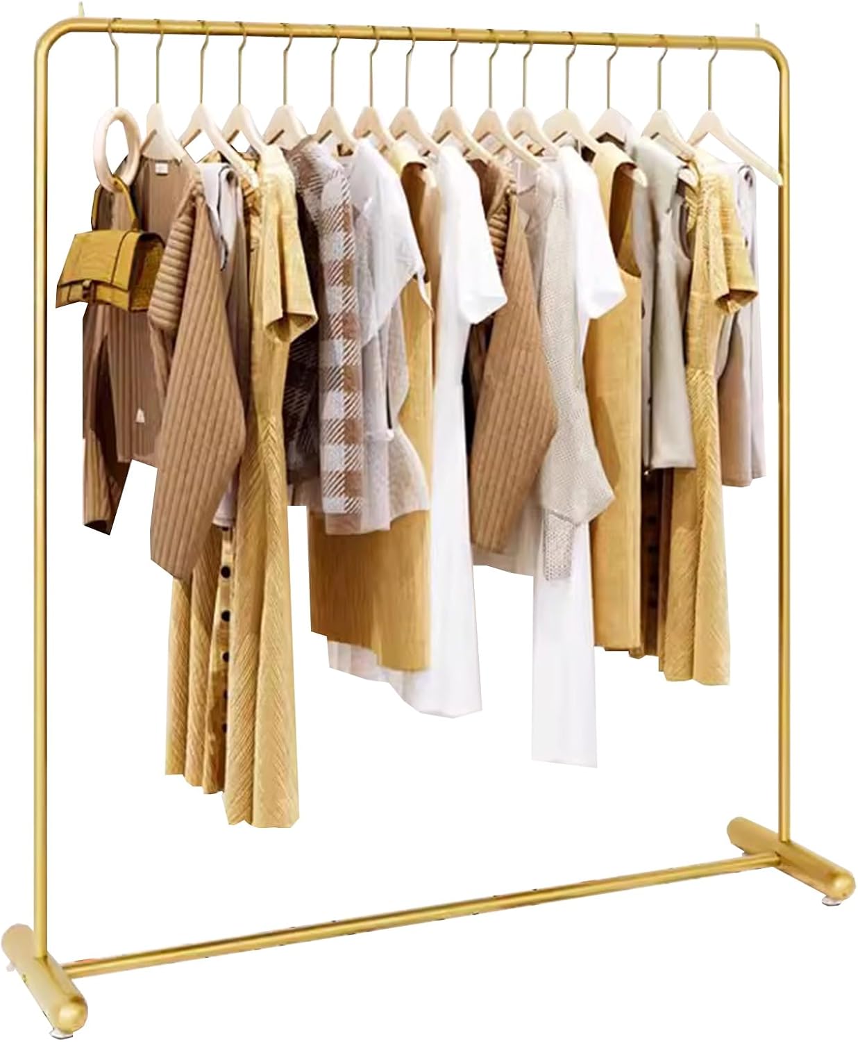 Heavy duty Garment rack Nordic Modern Clothing Rack With T-shaped Base Golden Wrought Iron Clothes Rail For Hanging Clothes Freestanding Coat Rack For Bedrooms Commercial Clothes Display Rack ( 100X4