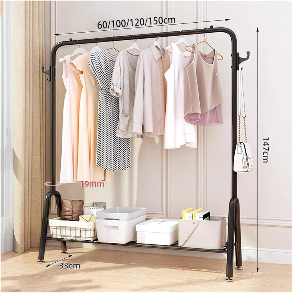 Metal Clothing Rack, Heavy Duty Clothes Organizer Storage with Shelves Clothing Hanger Rack Garment Rack Wardrobe Rack for Coats, Shirts, Dress(Black,60x33x147cm)