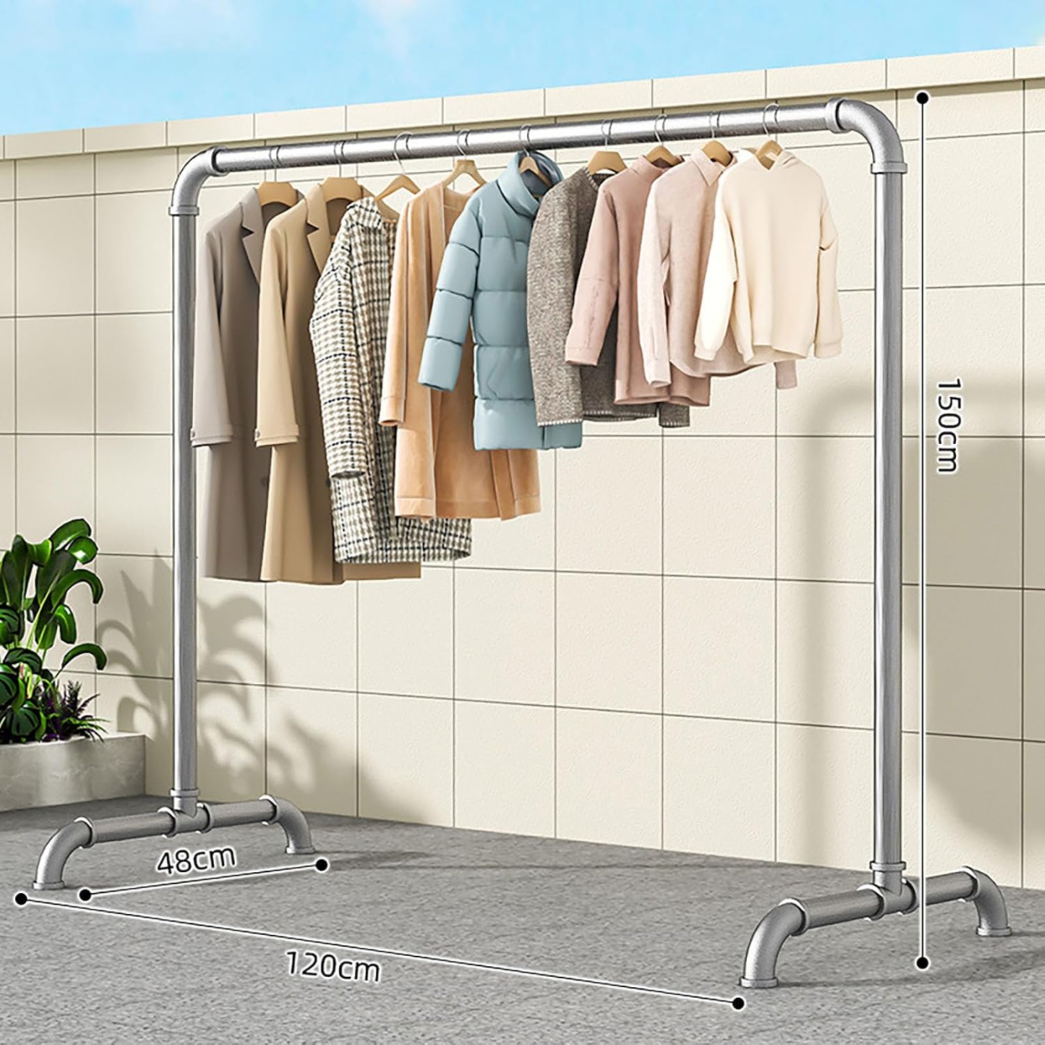 Portable Clothes Rack, Freestanding Metal Garment Rack with Stable Base, Industrial Pipe Design for Hanging Coats, Skirts, Shirts, Sweaters, Indoor & Outdoor Use (1.2x1.5m)
