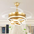 42 Inch Retractable Ceiling Fan with Lights, Gold Fandelier Chandelier Fan with Remote, 6-Speed Silent DC Motor, 3000K-6500K Dimmable LED Light, Modern Ceiling Fan for Bedroom Living Room Dining Room