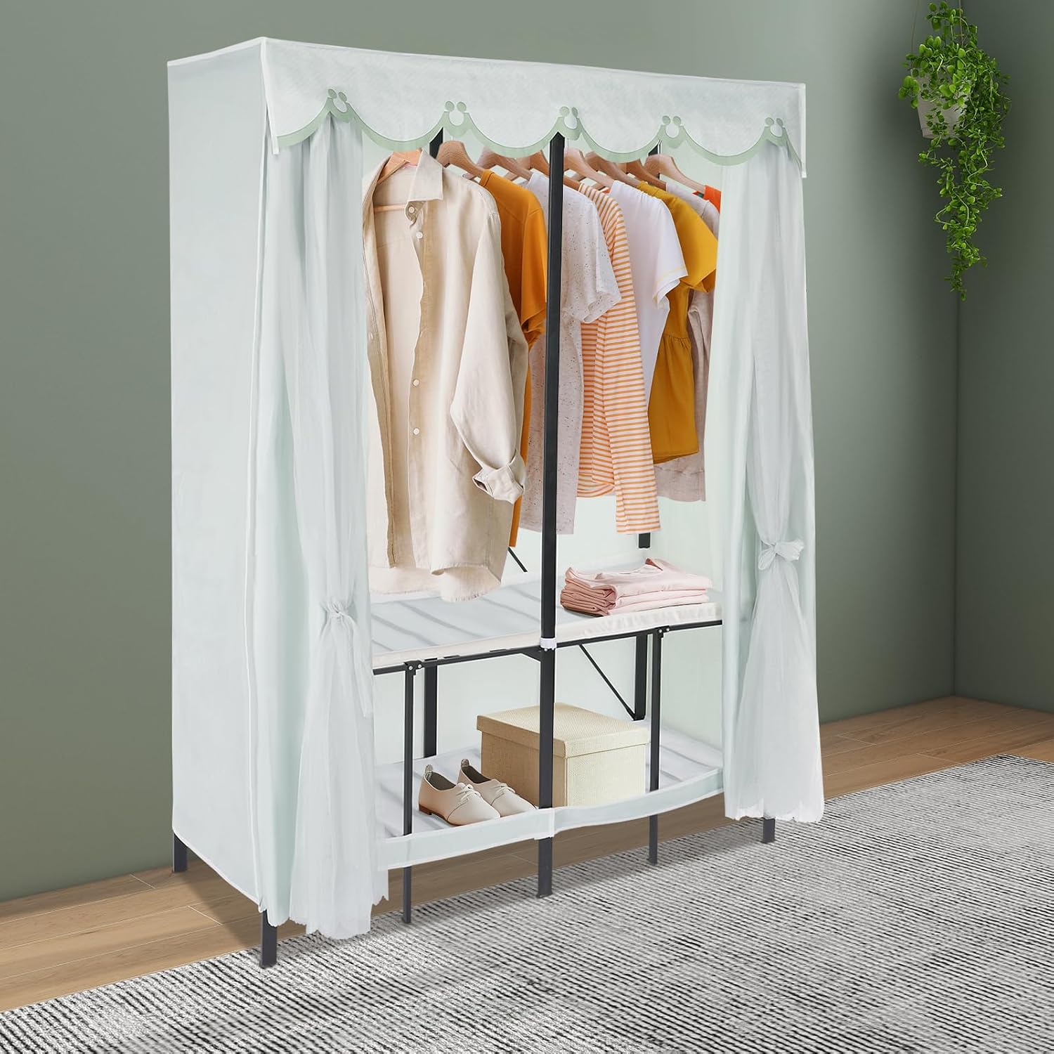 Portable Wardrobe Closet Rack, 1102lbs Heavy-Duty Foldable Garment Racks with Cover, Enclosed Curtain Armoires, for Hanging Clothes, Bedroom, 50 x 20.47 x 67.72inch