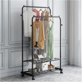 Heavy Duty Clothing Rack - Freestanding Double Rail with 2-Tier Shelves & 4 Rolling Casters for Coats, Dresses, & Shirts - Sturdy Metal Garment nizer & Stora Solut