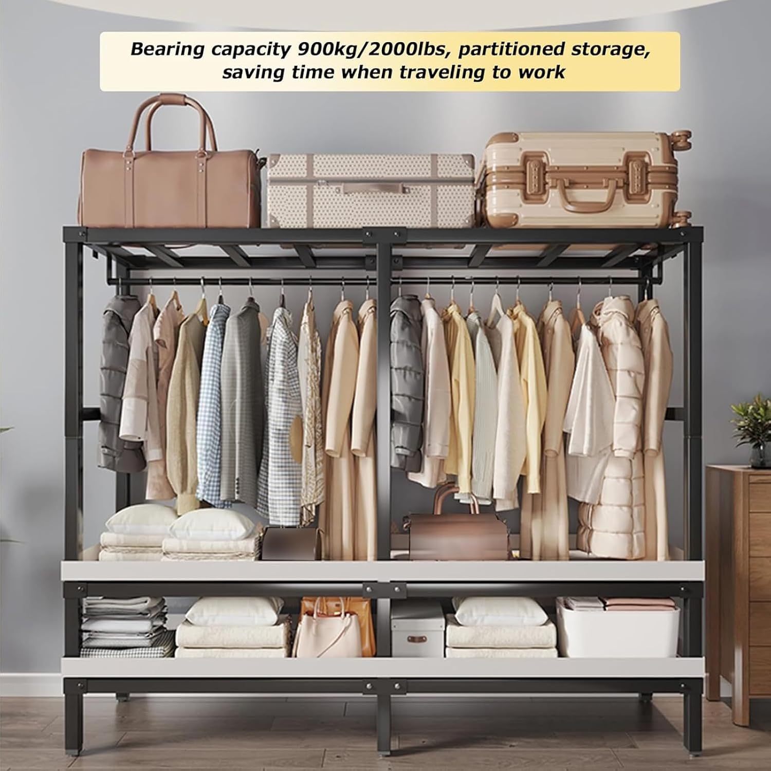 Heavy Duty Rolling Garment Rack with Cover - Foldable Clothing Rack for Hanging Clothes, Portable Freestanding Wardrobe Closet and Metal Armoires
