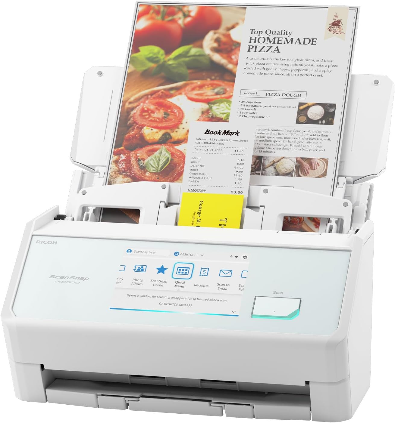 ScanSnap iX2500 Wireless or USB High-Speed Cloud Enabled Document, Photo & Receipt Scanner with Large 5' Touchscreen and 100 Page Auto Document Feeder for Mac or PC, White