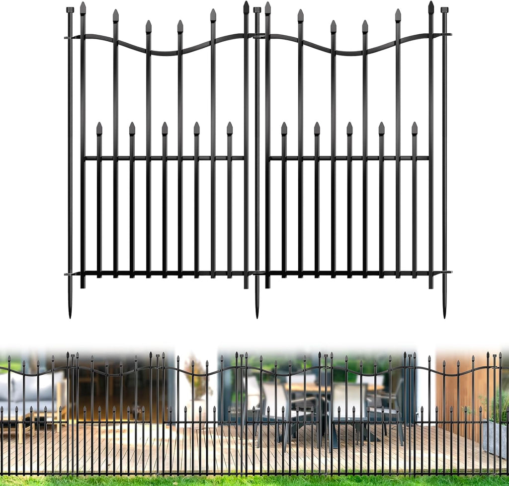 10 Panels No Dig Decorative Garden Fence, 32in(H)×22ft(L) Heavy-Duty Rustproof Metal Panels, Outdoor Dog Barrier for Yard & Patio, Landscape, Border| Portable Temporary Fencing