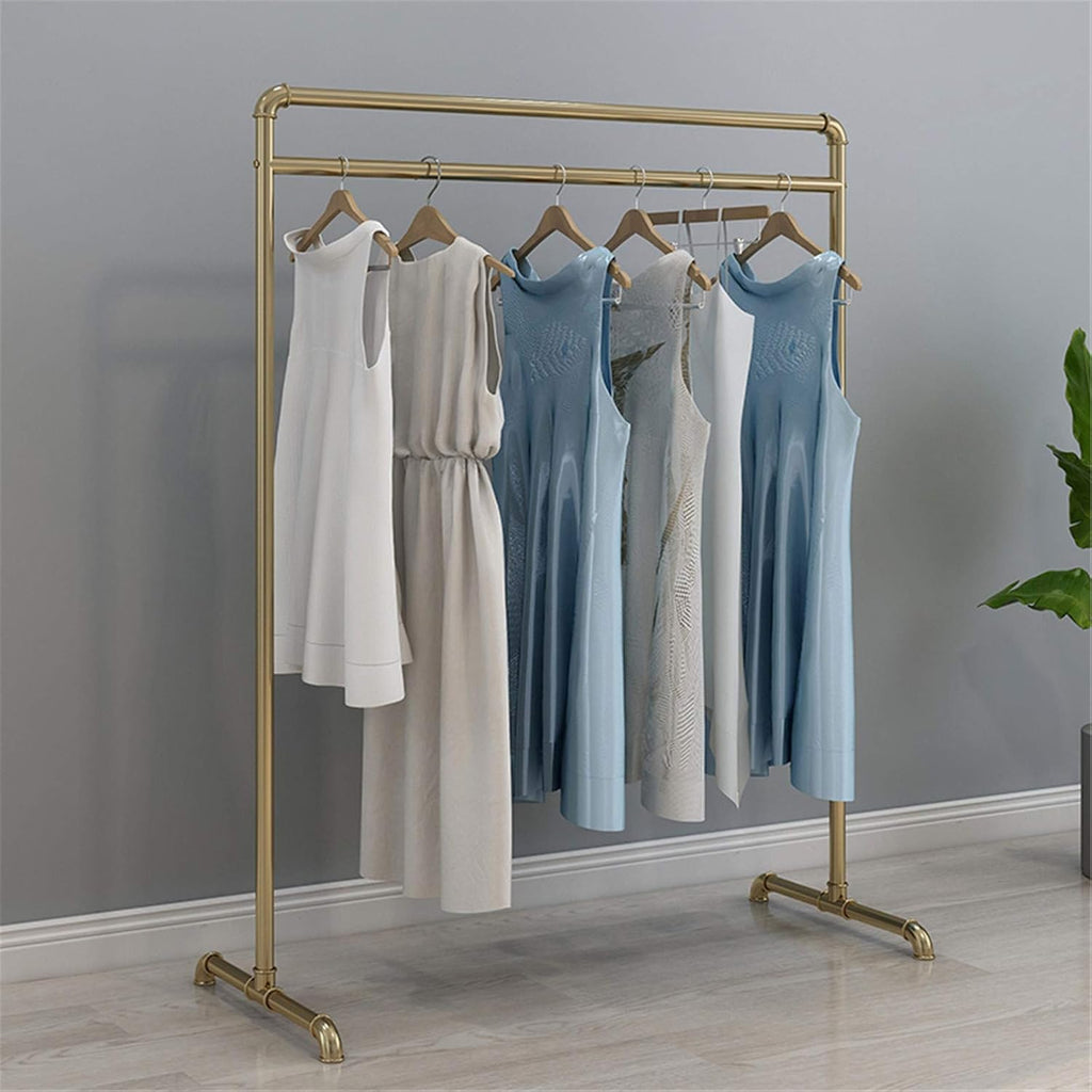 Clothes Rail, Heavy Duty Iron Frame Garment Rack, Single-Rod Drying Rack for Balcony, Bedroom, Dormitory, Clothes Store, for Dresses, Coats, Shirts, 155cm(Size:155 * 80CM,Color:GOL