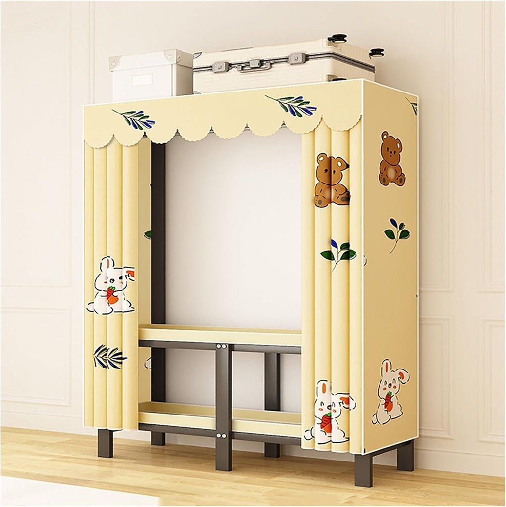 Heavy Duty Portable Wardrobe Closet with Cover, Freestanding Metal Clothing Rack, Garment Rack for Hanging Clothes, Armoire Storage, 170x50x150cm (Yellow 170x50x100cm)