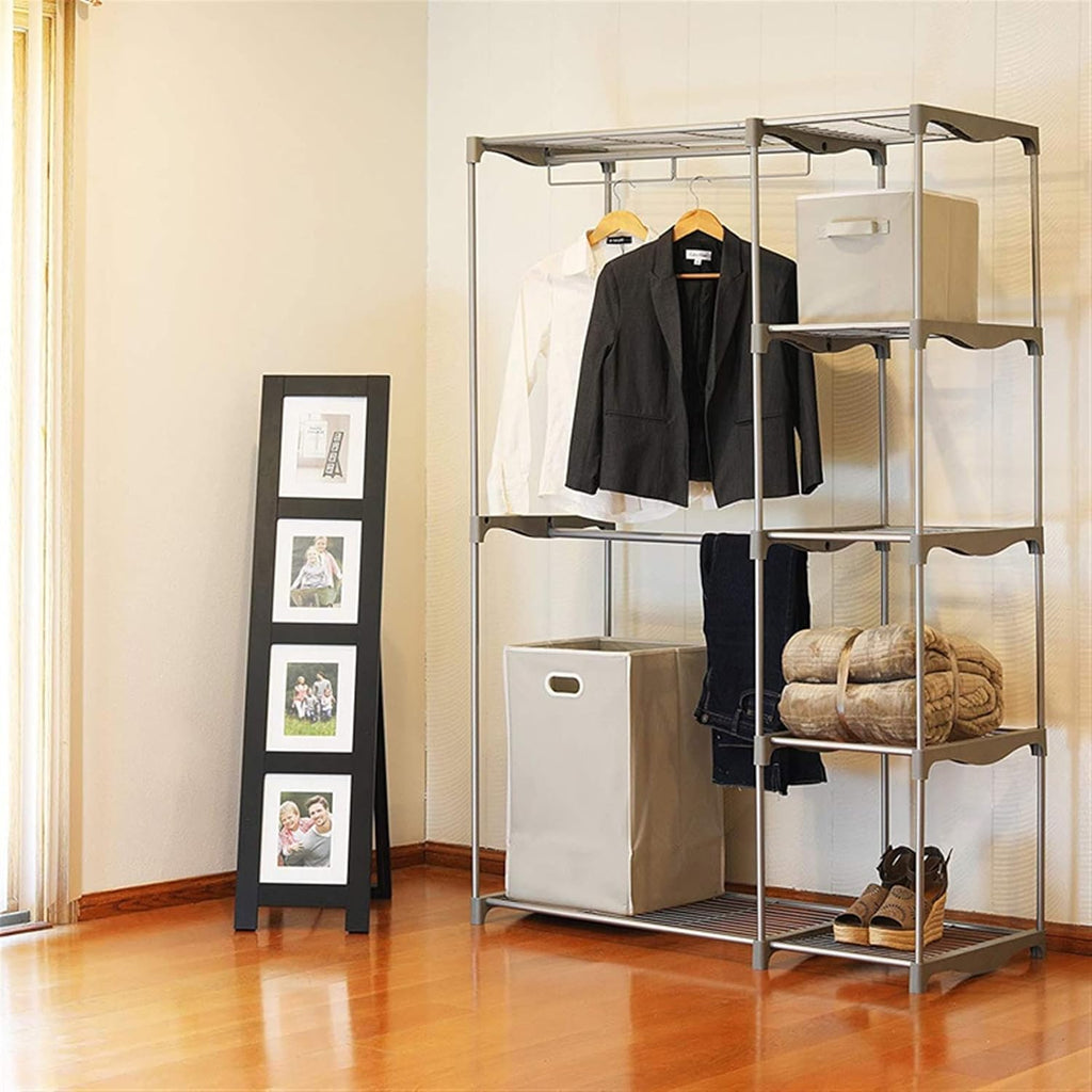 Portable Practical Five-Tier Wardrobe Clothing Garment Rack, Without Cloth Cover